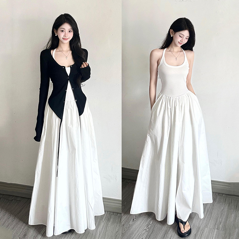 French-Style Design White Sleeveless Camisole Dress for Women, Early Autumn Versatile Casual Long Dress French-Style Design White Sleeveless Camisole Dress for Women, Early Autumn Versatile Casual Long Dress