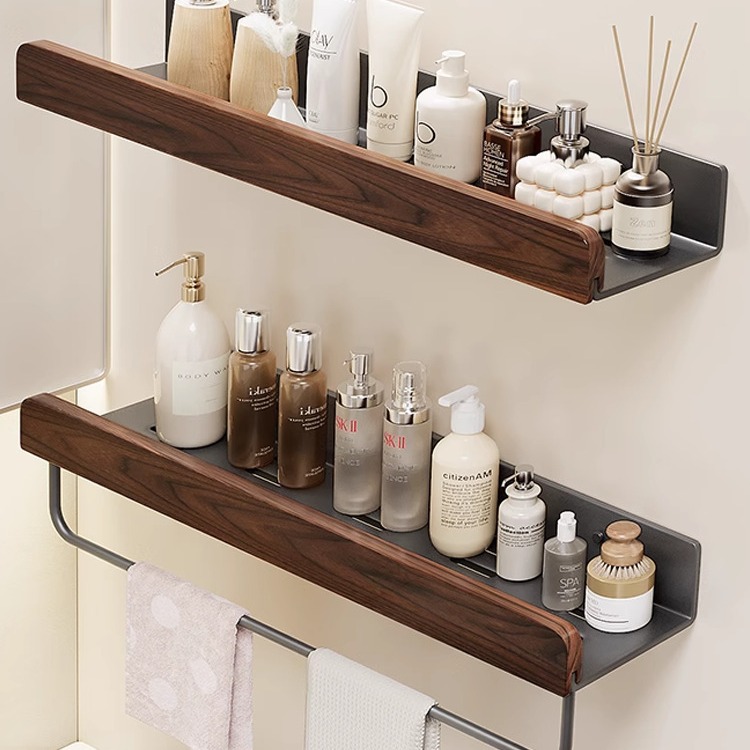 Walnut Bathroom Shelf with a Vintage Style for Bathroom Sinks and Wall-Mounted Cosmetic Storage