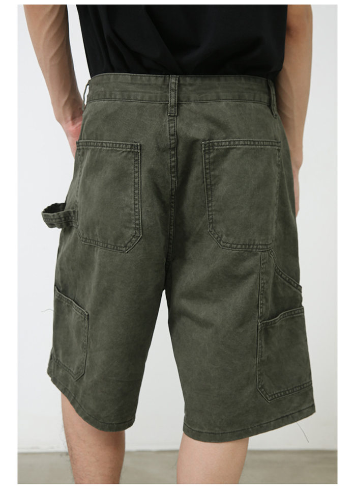 Quần short nam denim ống rộng , lưng cao thoải mái mặc mùa hè — Màu cà phê, Màu xanh lá, Màu đen chi tiết 8