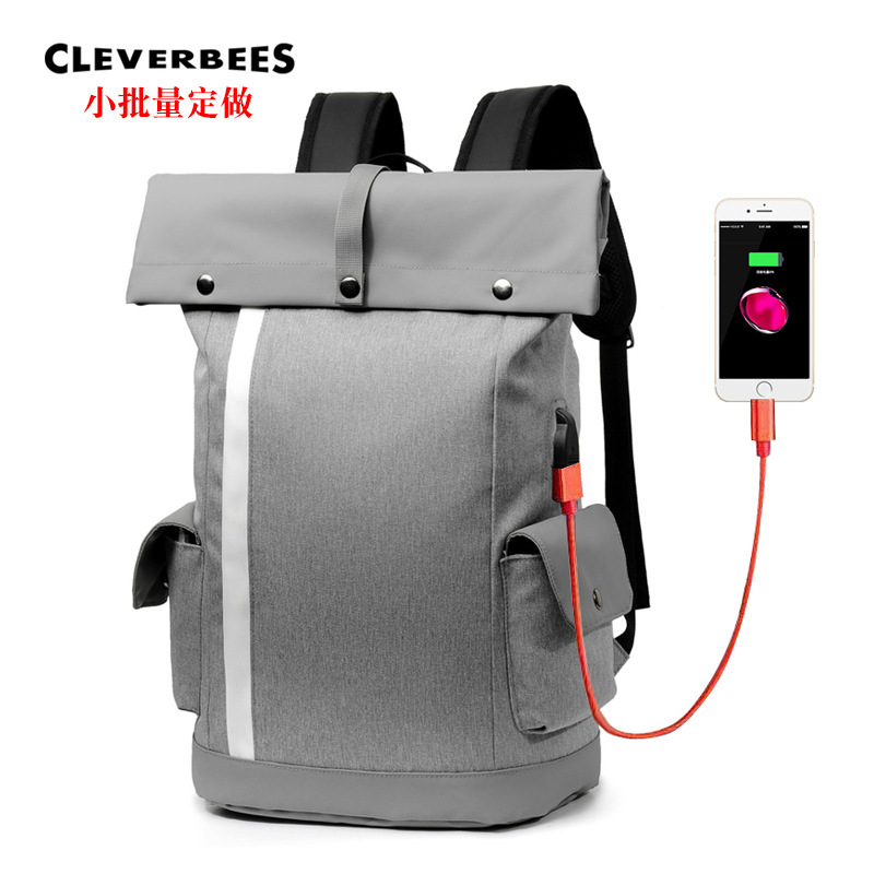 Men's business backpack, dual-shoulder travel casual USB charging laptop bag, roll-top flip cover student bag, work and travel bag Men's business backpack, dual-shoulder travel casual USB charging laptop bag, roll-top flip cover student bag, work and travel bag