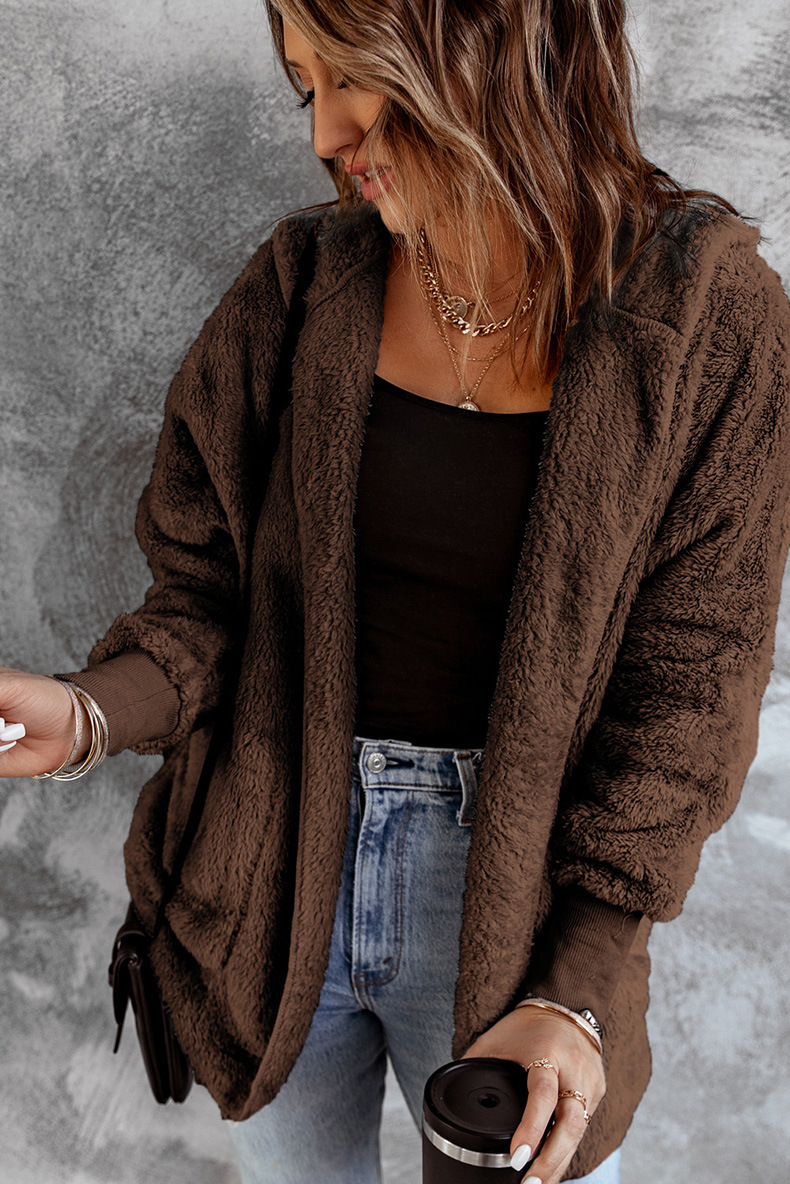 Winterjas met fleece en capuchon lang gebreid vest voor dames_voghion.com