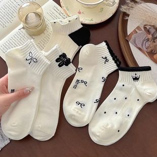 中大儿童袜新款韩版蝴蝶结皇冠中筒袜袜可爱百搭日系