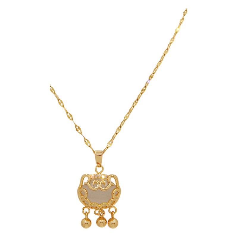 Colgante de cobre Xiangyun Ruyi collar de bloqueo de seguridad femenino TikTok mismo estilo Luz de lujo nicho Cadena de clavícula Internet celebridad regalo de cumpleaños