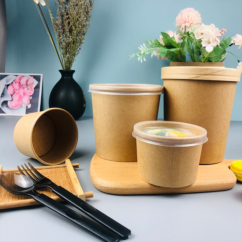 一次性圆形商用汤杯粥桶酸辣粉甜品80oz牛皮纸外卖打包盒不易洒