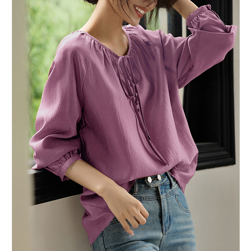 Spring and Autumn Fashion Pleated Long Sleeve Shirt for Women 2026 New Autumn Style Slimming and Youthful French Blouse Top