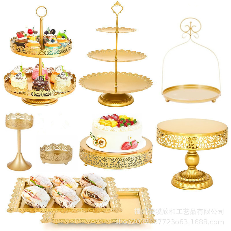 Soporte de pastel hueco dorado creativo de estilo europeo accesorios de boda mesa de postres decoración tienda de postres combinación de soporte de pastel de dim sum