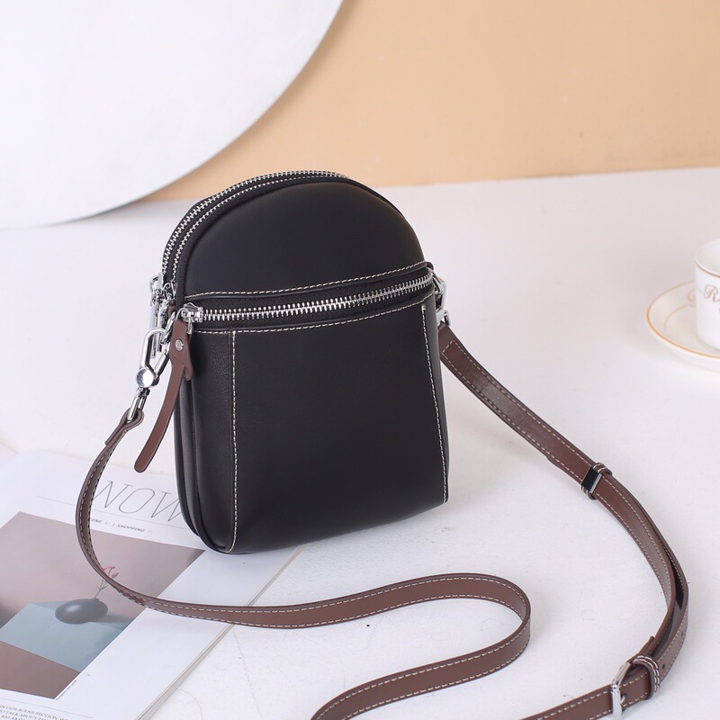 Summer New Designer Color-contrast Vertical Mobile Phone Bag Cross-border Genuine Leather Shoulder Crossbody Mobile Phone Bag Wallet Large Capacity