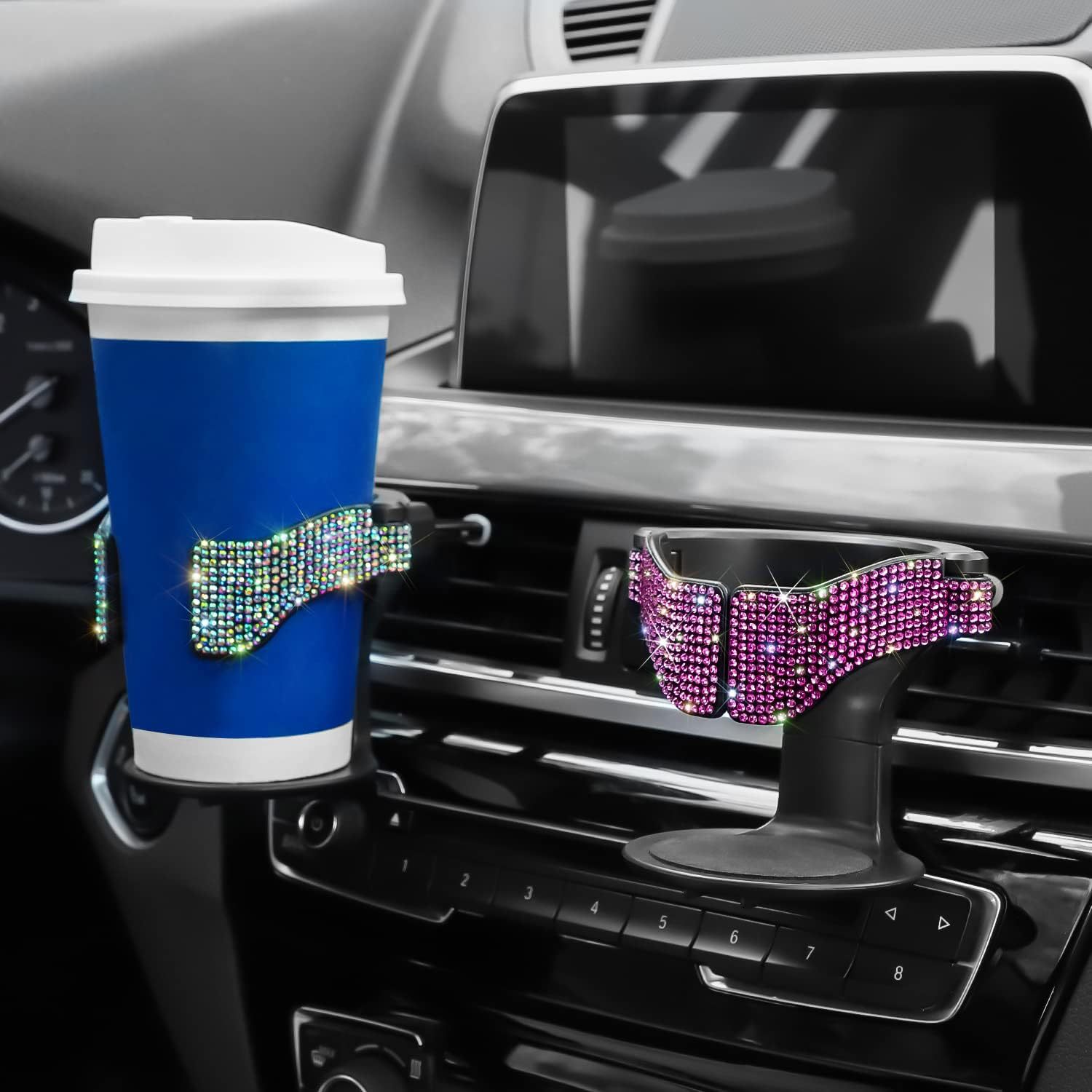 Car Rhinestone Water Cup Holder Car Rhinestone Tea Cup Holder Car Storage Rack with Drill Cup Holder Air Outlet Fixing Bracket