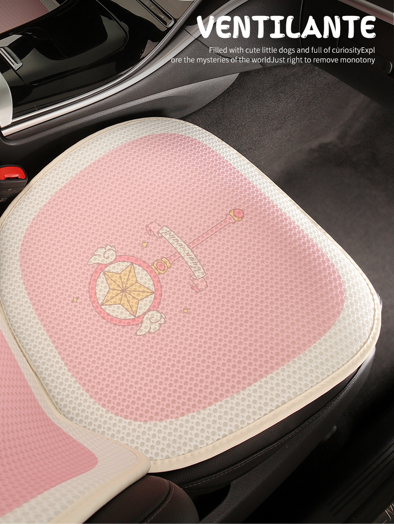 Pink Water Ice Moon Car Seat Cushion Four Seasons Neutral Cute Cartoon Seat Cover Half Pack Seat Cover Seat Cushion Single Piece Fabric