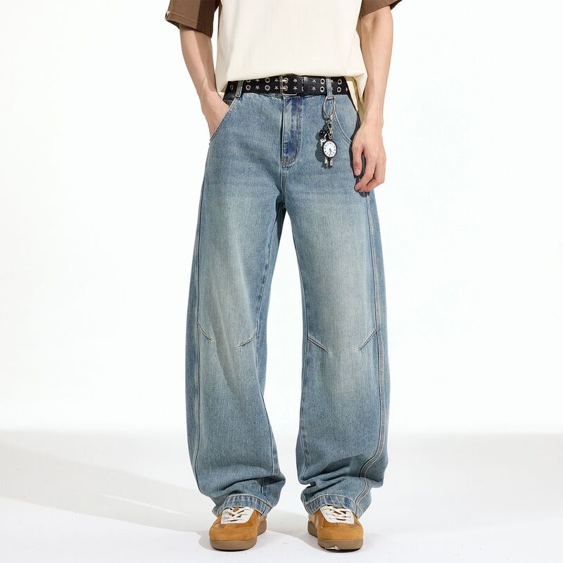 2026 New Style Washed Blue Cotton Jeans for Men, Loose American Casual Style, Wide-Leg Vintage Pants for Men 2026 New Style Washed Blue Cotton Jeans for Men, Loose American Casual Style, Wide-Leg Vintage Pants for Men