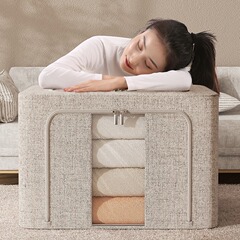 本物の綿とリネンのスチールフレーム収納ボックス、折りたたみ式、無臭、寮の寝室、家庭用大容量衣類キルト収納バッグ