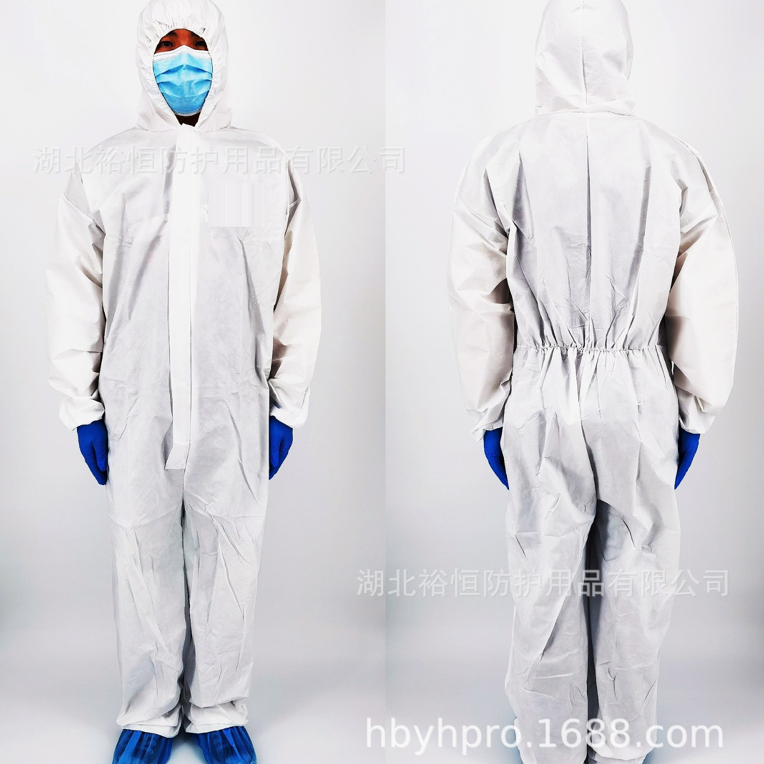 白名单工厂现货直发SF透气膜防护服防水防尘一次性带帽连体隔离衣