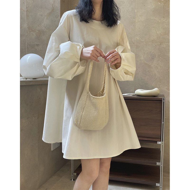 Spring and Summer new Korean style design style artistic round neck puff sleeve doll skirt loose slimming A- line style dress women