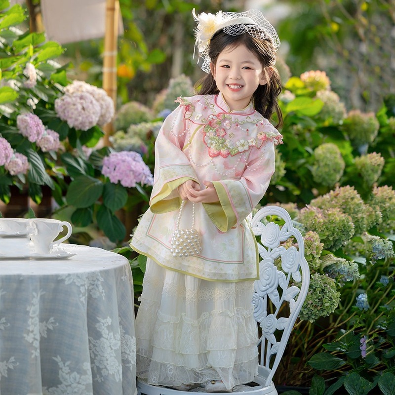 2025秋季新款女童格格明制汉服古风儿童古装唐装新款马面中式套装|undefined
