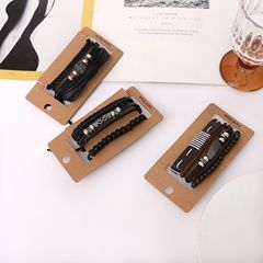 潮款时尚饰品手工编制皮手链手环套装手镯皮革简约百搭首饰 厂家