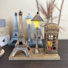 I0312 Retro Paris Eiffel Tower Street Lamp Ornament 161 Student Gift Desk Decor Night Light Craft