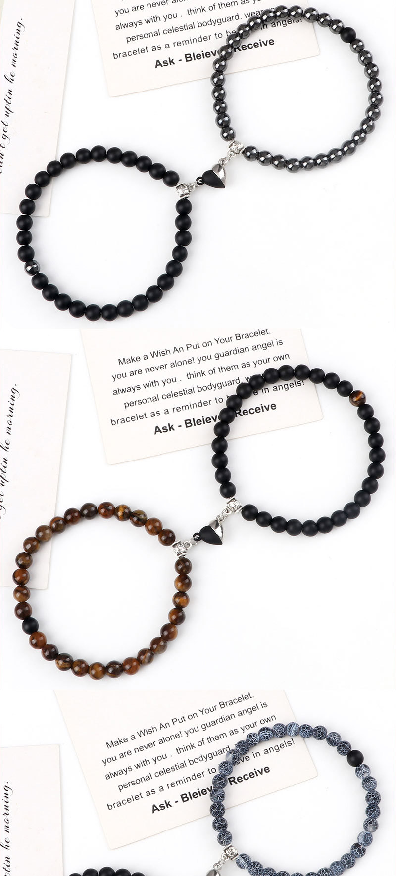 Couple Beaded Magnetic Bracelets With Heart Shaped Buckle Set_voghion.com