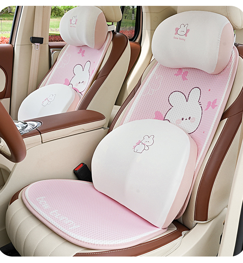 Summer Soft and Breathable Car Lumbar Support, Ice Silk Memory Foam Car Headrest, Neck Pillow, Cartoon Car Cushion Lumbar Support