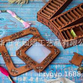 跨境新品分格式绣线整理盒 实木手工线艺收纳盒