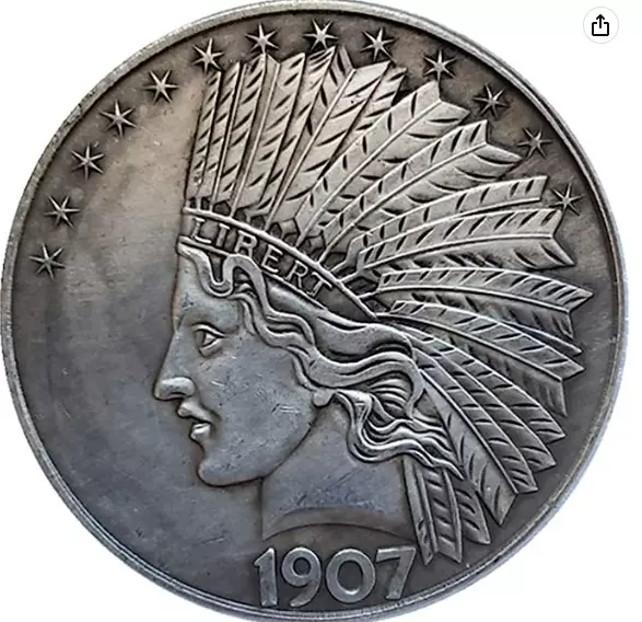 38MM美国印第安人银色1907年头像版 仿古纪念币可吹响银元厂家批