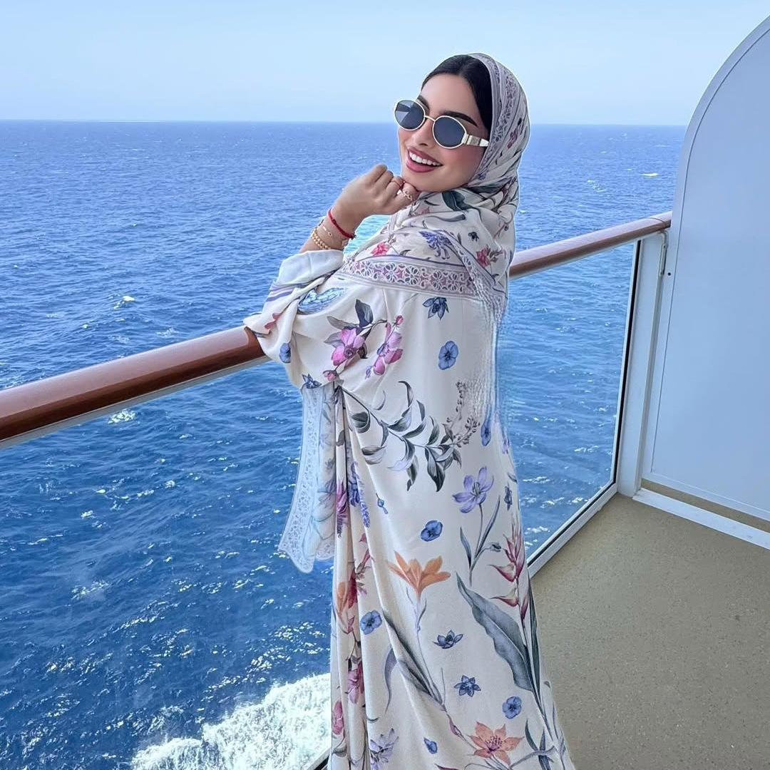 Cross-border Women's Fashion Printed Muslim Cardigan Robe, Middle Eastern Arab Dubai Outfit With Headscarf, Loose Fit_ecoleips.com