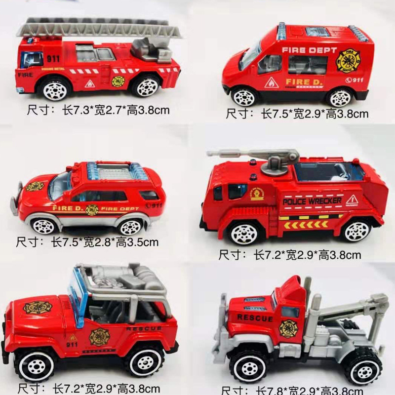 Aleación de aleación para niños tirar hacia atrás resistente a la caída de la simulación de coche deslizante camión de bomberos vehículo de ingeniería coche de policía accesorios de vehículos de ingeniería