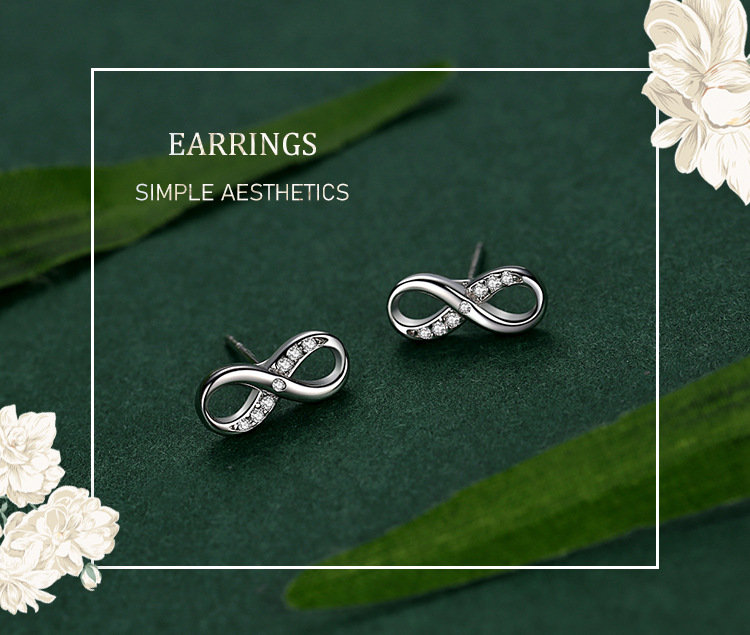 15g Weight 925 Sterling Silver Ear Needle Material Zircon Inlay Material 1 Pair 925 Sterling Silver Zircon Infinity Ear Studs