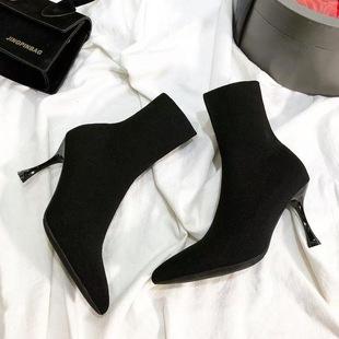 High-Heeled Boots, Stretch Boots, Socks Boots, 2025 Autumn and Winter New Style Mid-Calf Slim Boots, Women's Short Boots, Pointed Toe Stiletto Heels