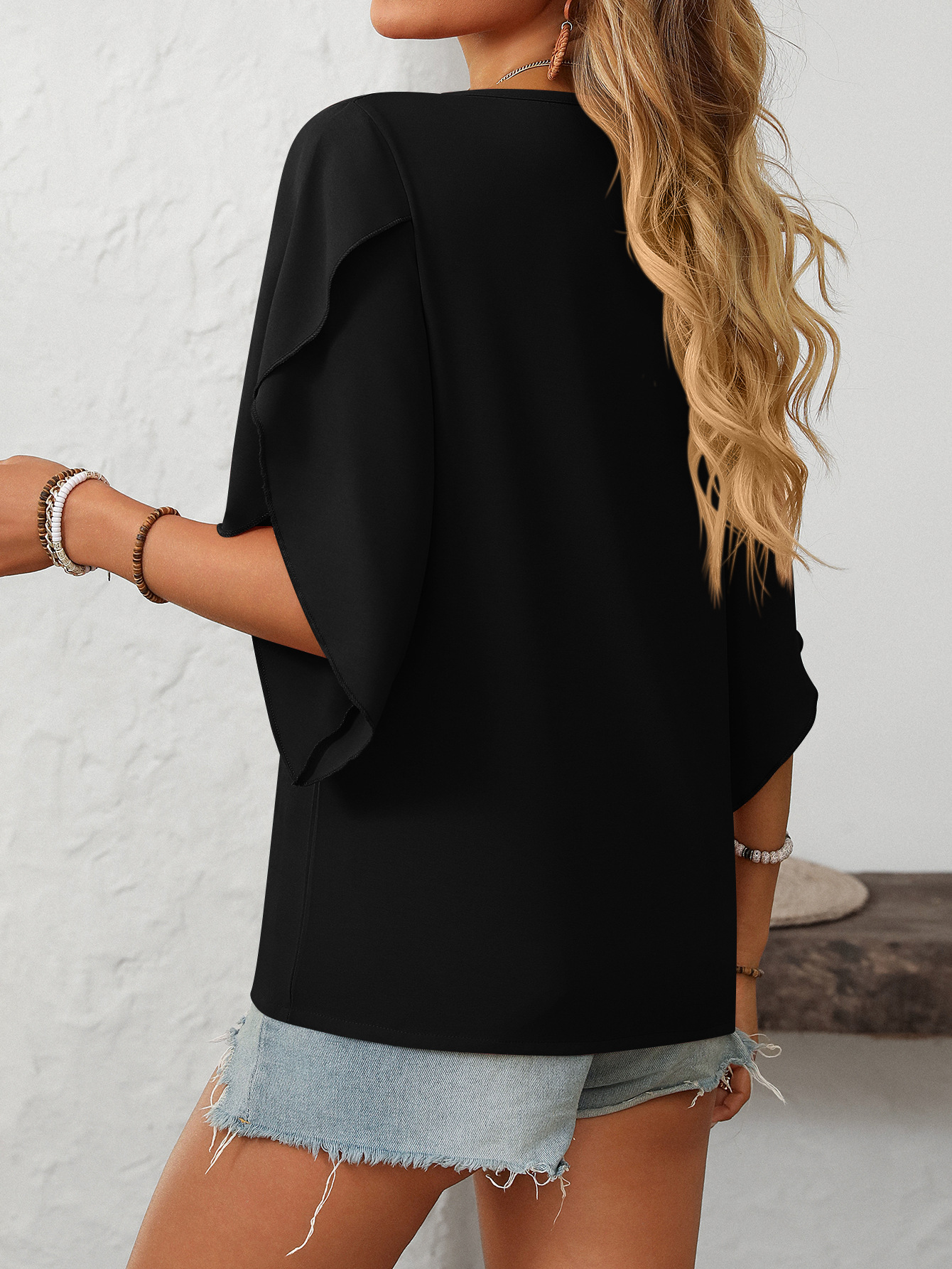 Summer Women Clothing Casual Oblique V neck Chiffon Puffed Sleeves Top 19 Summer Women Clothing Casual Oblique V neck Chiffon Puffed Sleeves Top