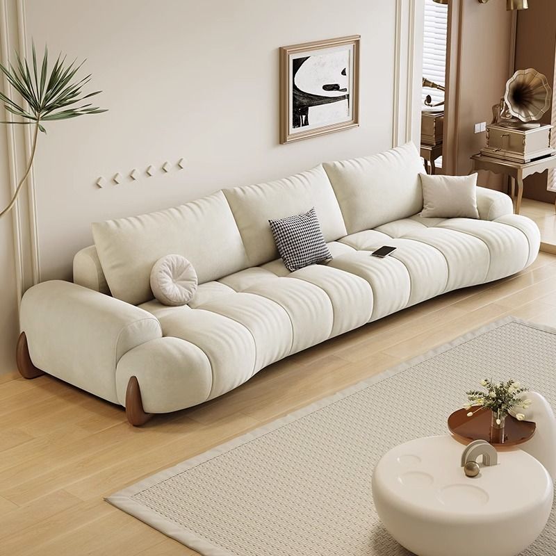 Nordic Style Small Apartment Cream Style Sofa for 3 or More People, New Single Person Sponge Living Room, Other Wood