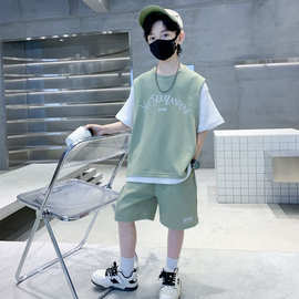 男童夏装套装2025新款男孩中大童韩版休闲运动帅气短袖短裤两件套