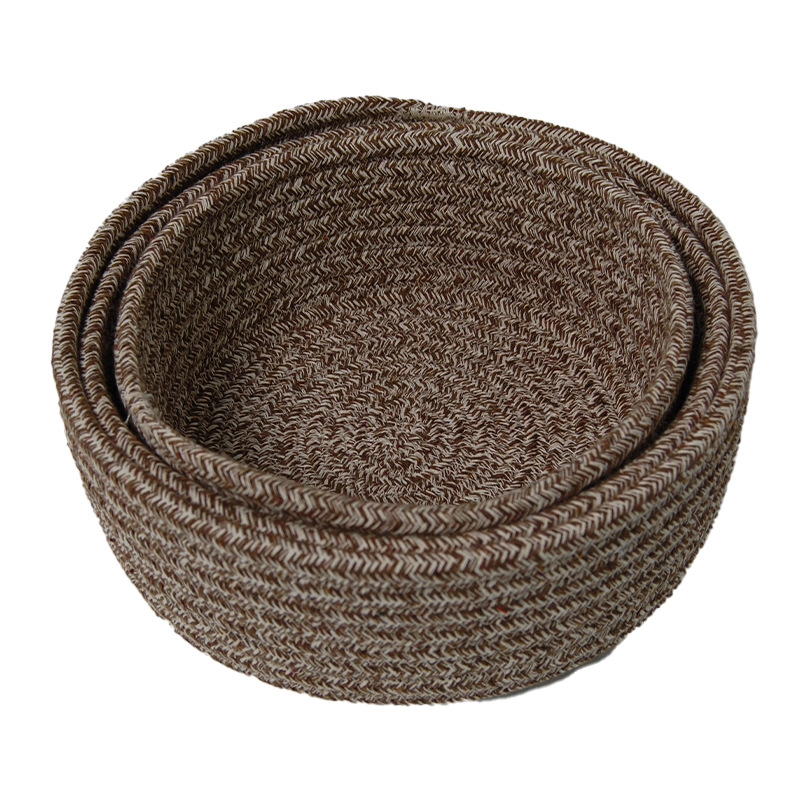 厂家直供棉线编织收纳筐组合 日式杂物化妆品零食玄关钥匙收纳篮