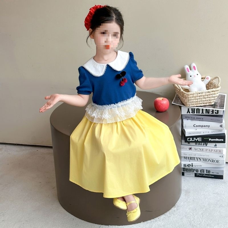 Girls Summer Suit 2025 New Baby Girl Super Nice Snow White Skirt Suit Little Girl Skirt Suit