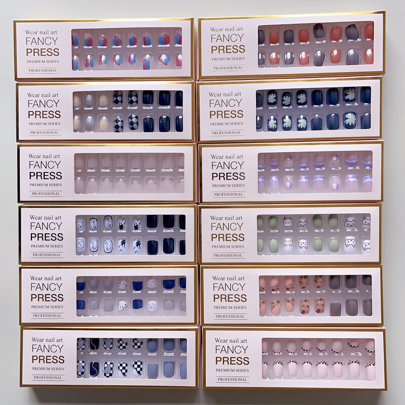 Manufacturer Wholesale European and American New Salon Nails 24-Piece Fingernail Set Finished Product Sticker Small White Box 2 Yuan Store Supply