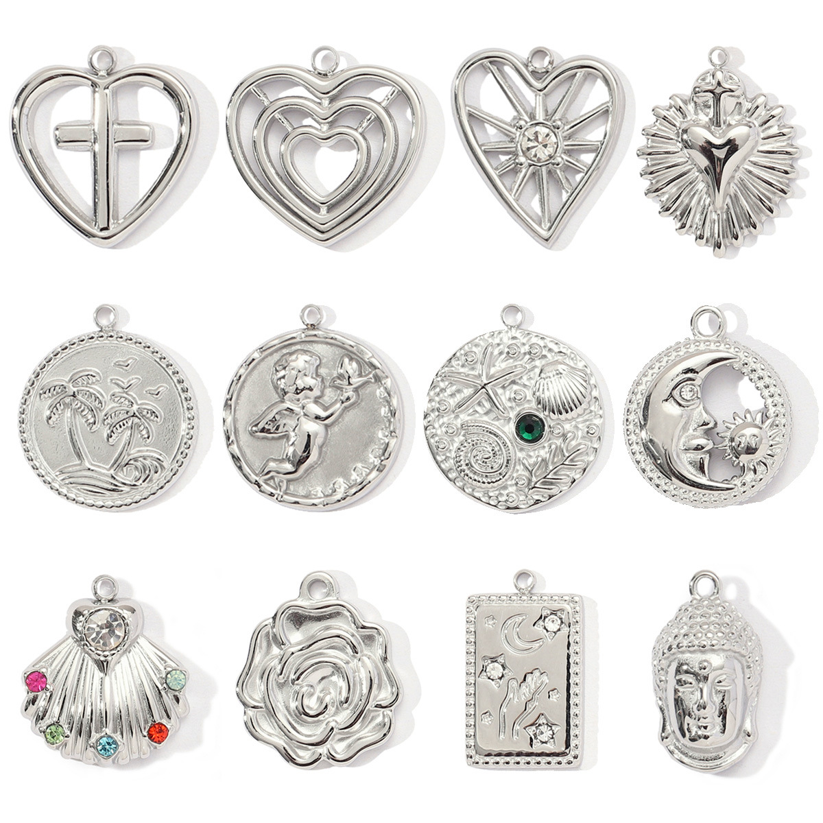 6g Weight Pendant Jewelry Making Type 15*17mm, 18 * 20mm, 18 * 24mm Jewelry Making Size Rhinestones Inlay Material DIY Ornament Accessories Classification 3 PCS/Package Quantity 304 Stainless Steel Material Cross, Angel, Heart Shape, Flower, Shell Pattern All Seasons Season Polished Finish Inlay Design IG Style, Modern Style Style 3 PCS/Package 15*17mm 18 * 20mm 18 * 24mm 304 Stainless Steel Rhinestones Cross Angel Heart Shape Polished Pendant DIY Ornament Accessories 无