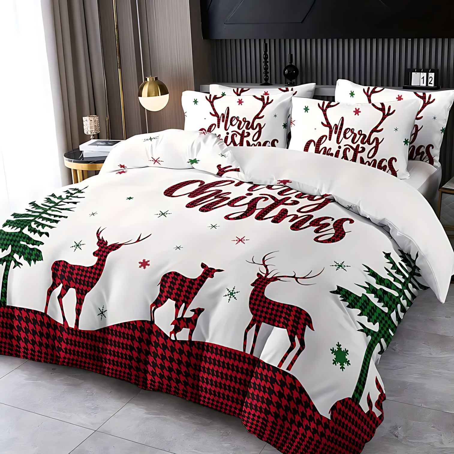 TEMU / JIT Transfronterizo de Navidad de verniz de árbol de impresión digital HD Kit de ropa de cama