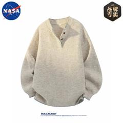 NASA品牌春秋季小众设计感毛衣男士潮流宽松百搭休闲简约套头毛衣