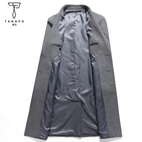 Autumn and winter single-sided wool coat men's long over-knee wool coat youth trendy coat windbreaker cashmere wool