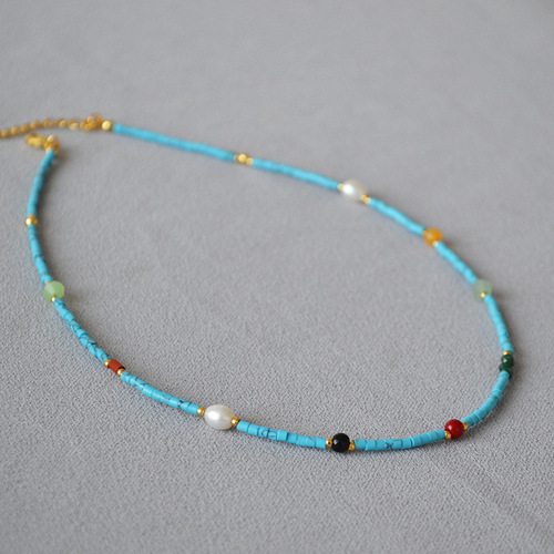 French Vintage Retro Western Court Style Extremely Fine Turquoise Bead Jewelry Extremely Fine Necklace Clasp Necklace