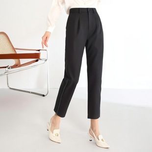 Elegant Work Clothing Style Suit Pants 2025 Spring New Style Simple High Waist Zipper Slit Waist Small Leg Pants for Women