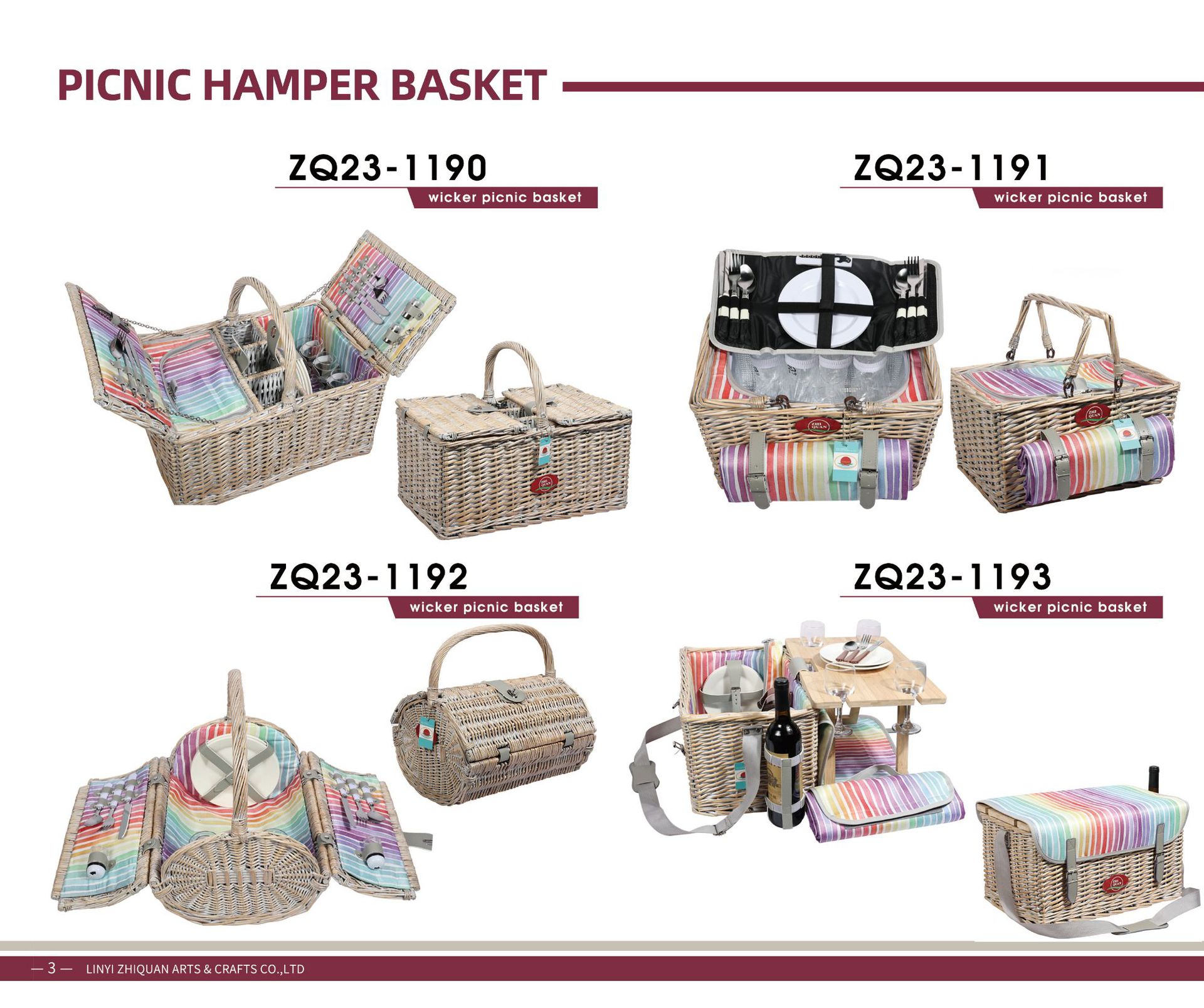 Comercio exterior personalizado de caña trenzada marco de sauce cesta de picnic doble grupo de cuatro bolsas de aislamiento de calor cesta de picnic cesta de sauce picnic