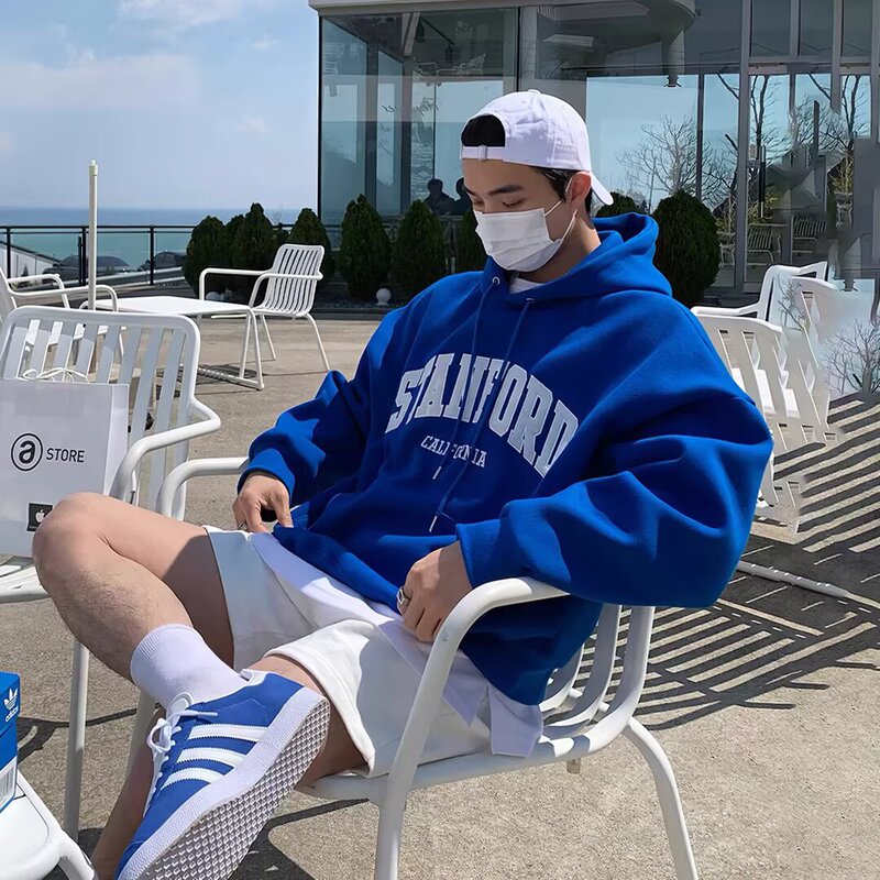 Autumn and Winter New Heavyweight Hooded Sweatshirt Men's Loose and Versatile Printed Long-Sleeved Tops Casual Sports Velvet Jacket