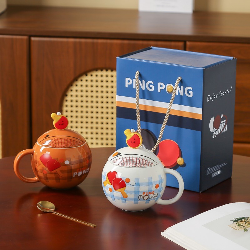 乒乓球陶瓷杯高颜值乒乓球马克杯体育纪念品送男生水杯伴手礼