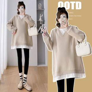 Real shot in Stock ~ 2023 maternity clothes autumn and winter thickened loose casual mid-length plus size fashion sweater fashion mom