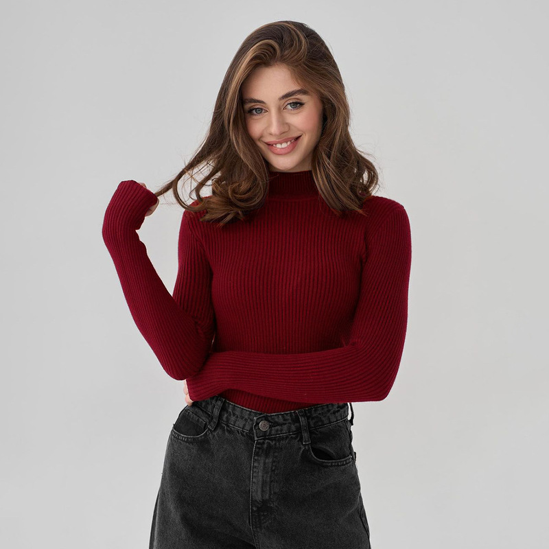 Cross-Border Pure Color Half Turtleneck Sweater European and American 2025 Autumn and Winter Women (24 Colors in Stock) Slim Knitted Bottoming Shirt