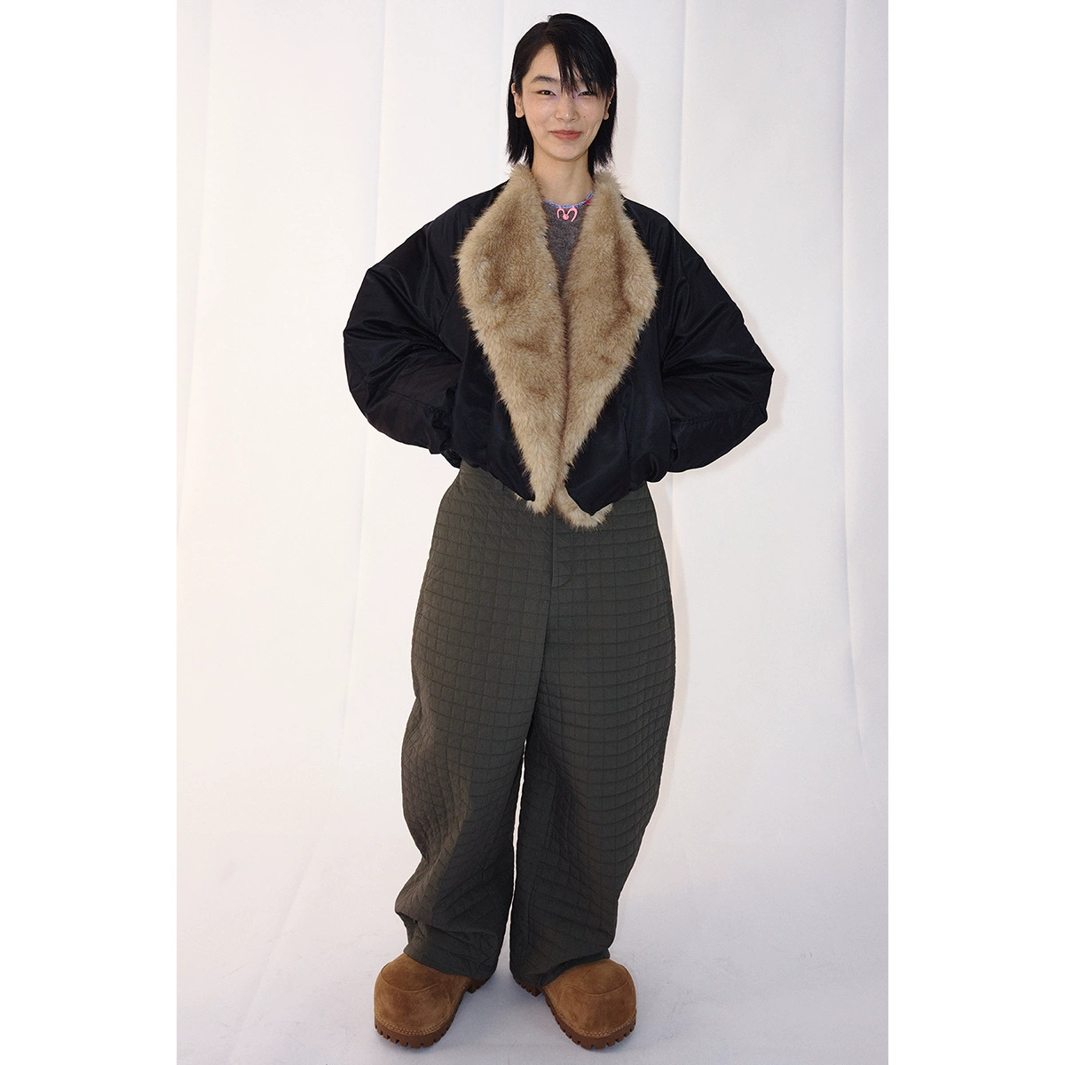 [Время] Новый контрастный мех импортная хлопчатобумажная куртка V7883