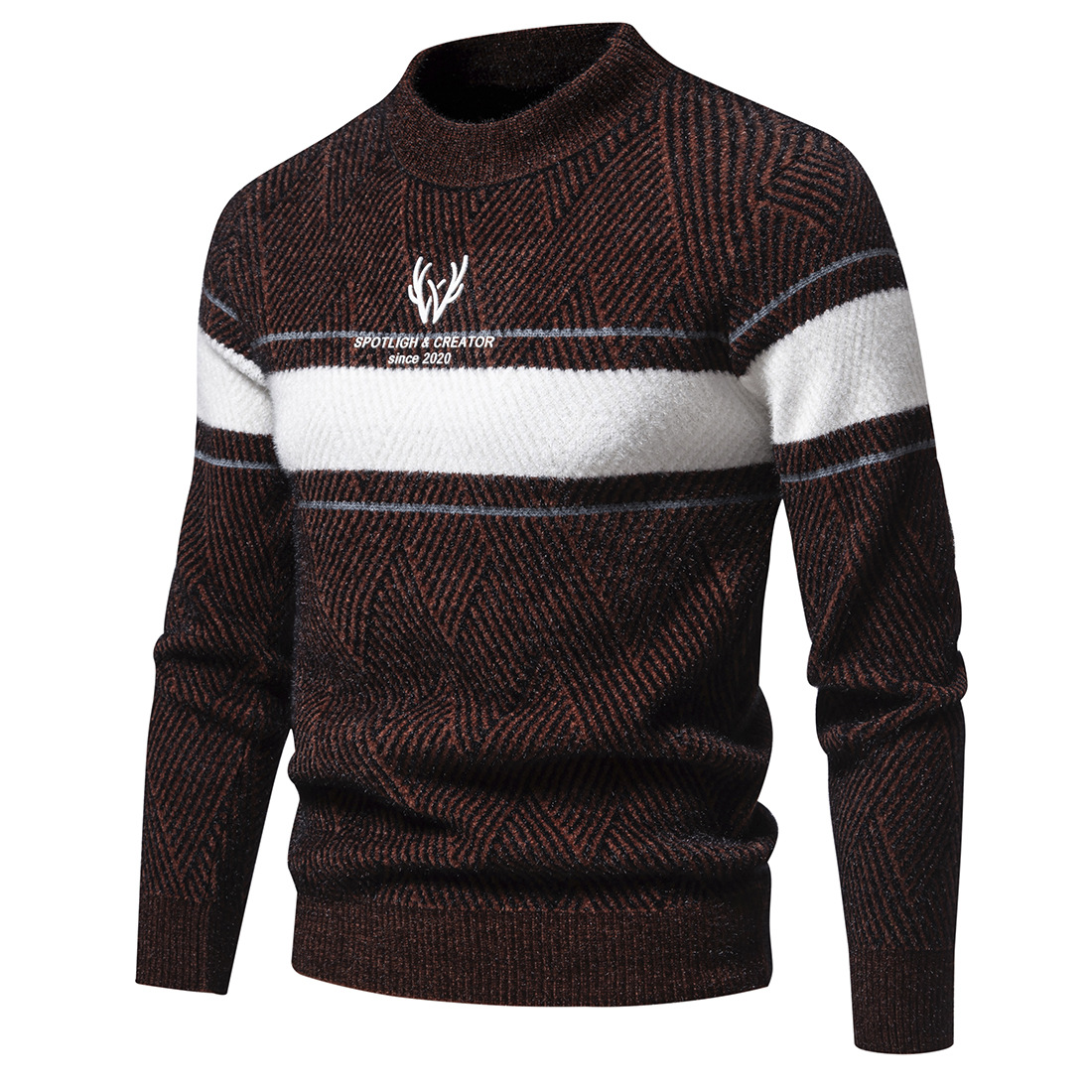 Men's Knitwear Round Neck Casual Pullover Colour Block Sweater_voghion.com