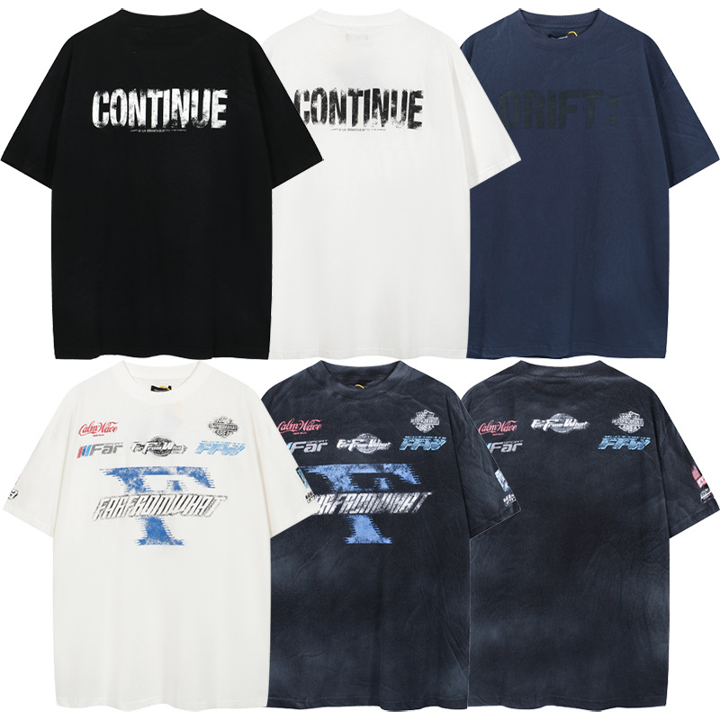 Marca de moda FAR.ARCHIVE vintage lavado angustiado carta impresión hombres suelta pareja de mujeres casual Camiseta de manga corta