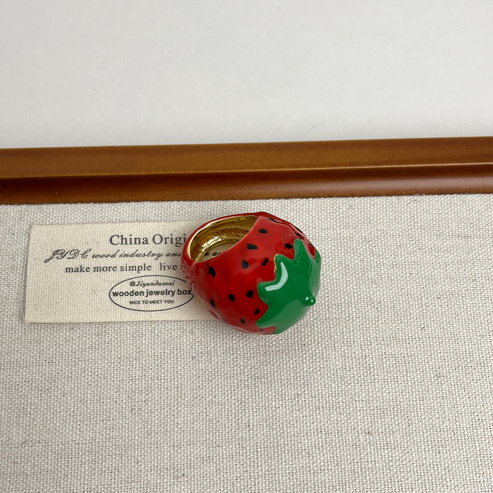 All Seasons Season Cute Modern Style Apple Strawberry Alloy Resin Enamel Plating Women's Rings
