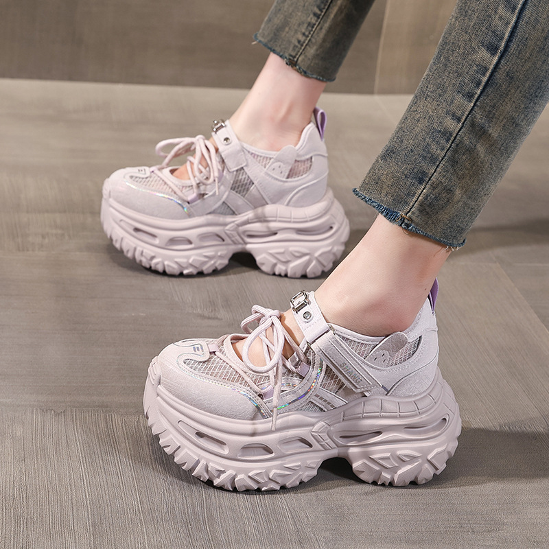 Giày sneaker nữ chunky đế dày lưới thoáng khí tăng chiều cao — màu tím